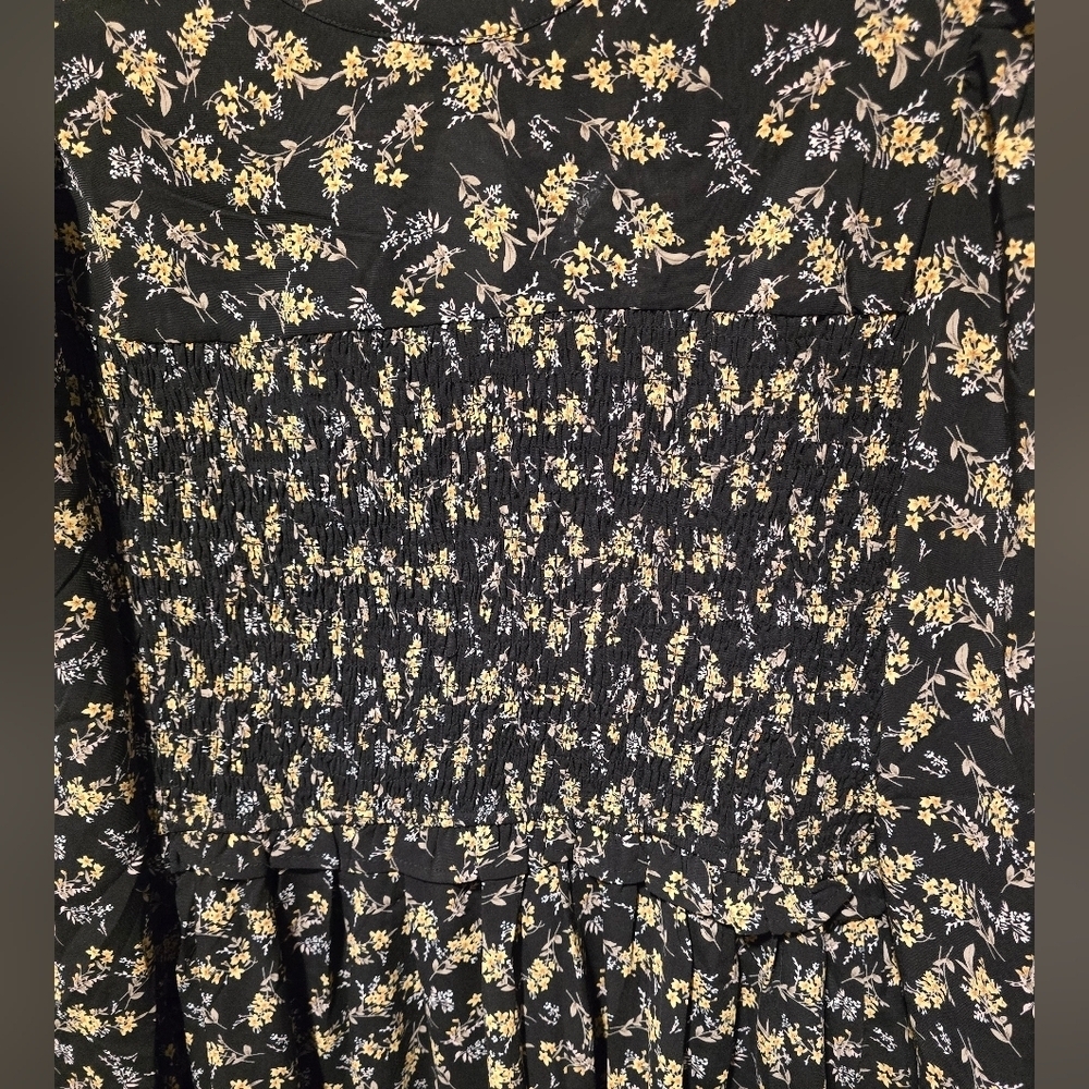 NWOT New In Floral Escape Dress A-line Mock Neck Long Sleeves Midi Boho Size L - Picture 5 of 12